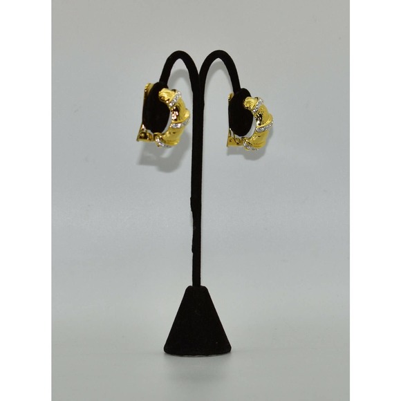 A3 NEW KJL KENNETH JAY LANE VTG Goldtone Rhinestone Crystals Clip On Earrings - Picture 2 of 4